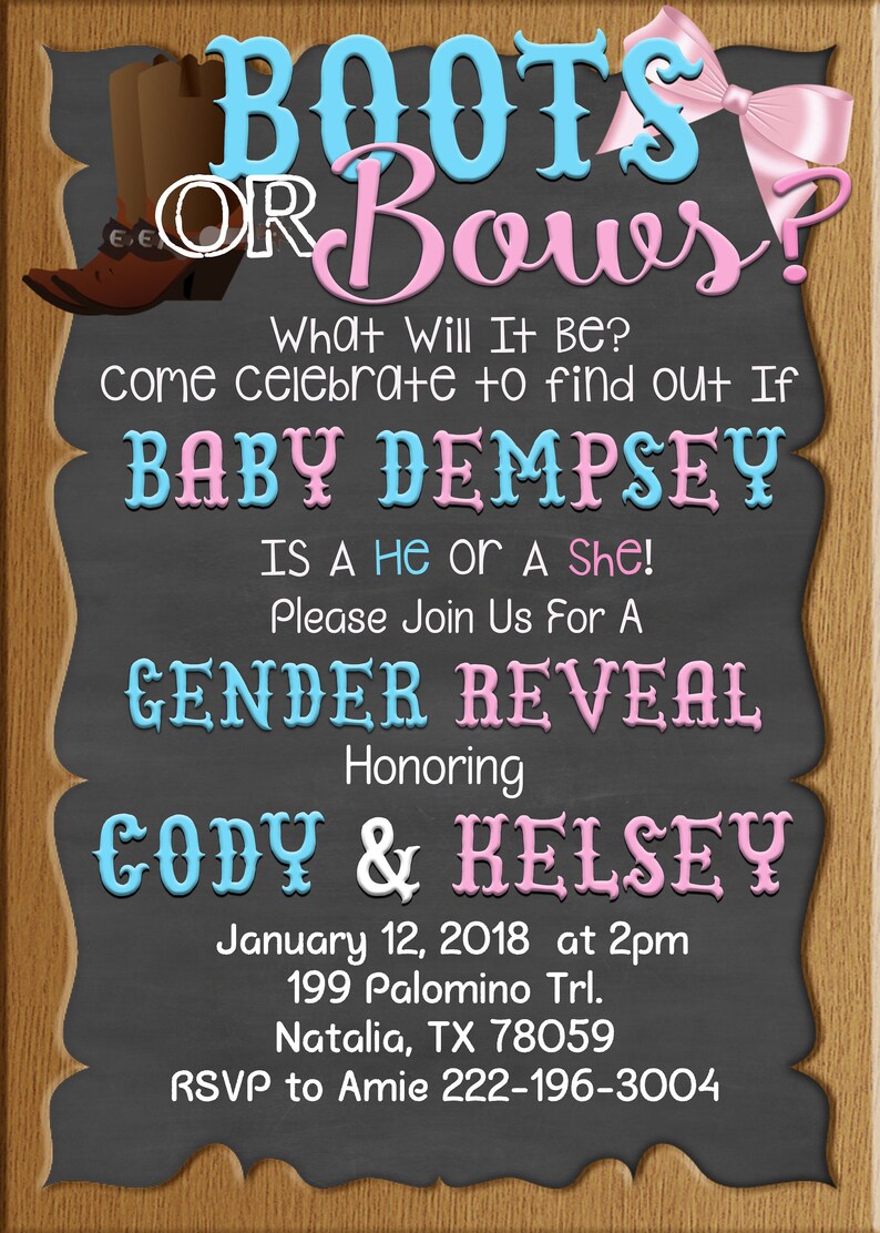 Boots Or Bows or an Limited price Sale Special Price invitation gender reveal