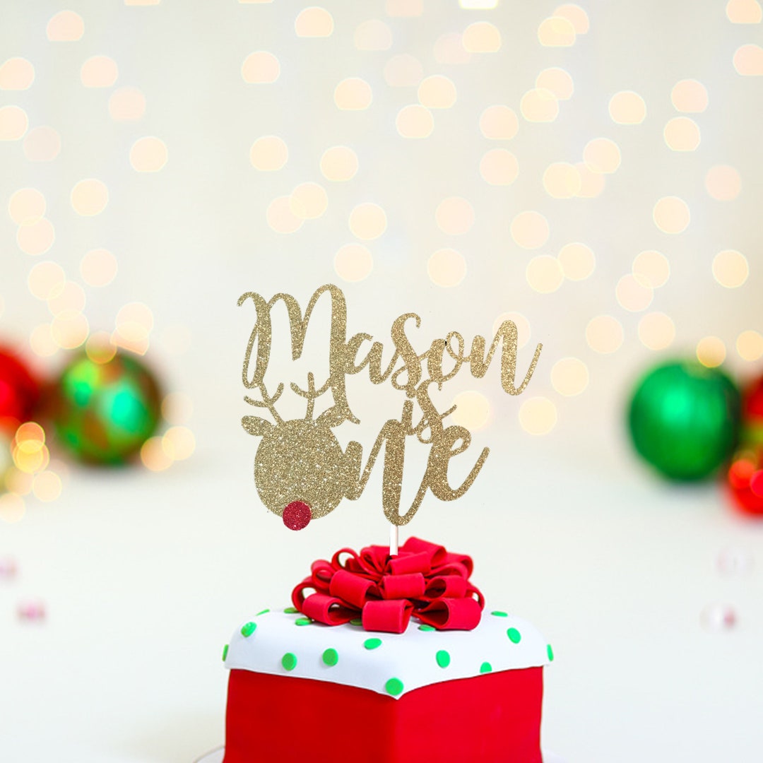 Rudolph Christmas Cake Topper, Glitter Birthday Smash Cake Decoration ...