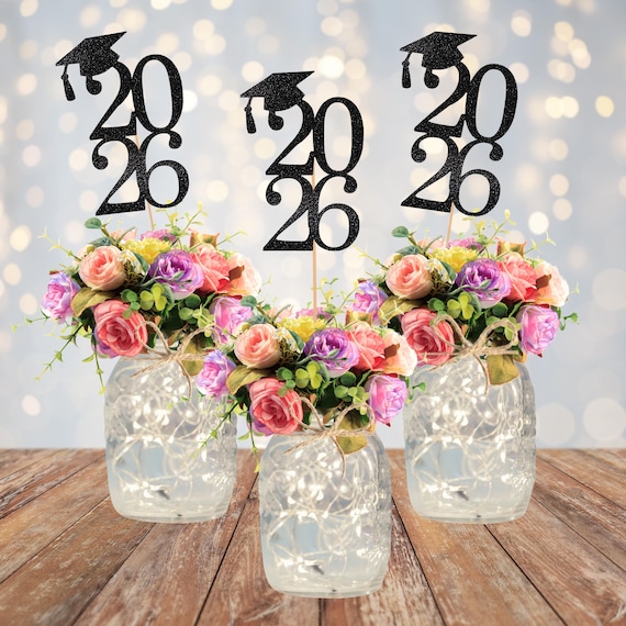 Glitter Grad Tag Centerpiece Sticks: 2026 Graduation Decorations