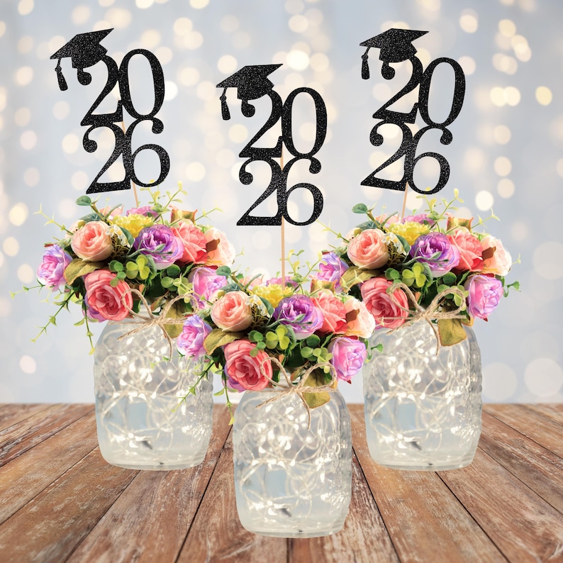Glitter Grad Tag Centerpiece Sticks: 2026 Graduation Decorations image 1