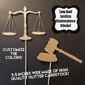 Centrotavola glitterati per laurea in giurisprudenza: Gavel & Scales