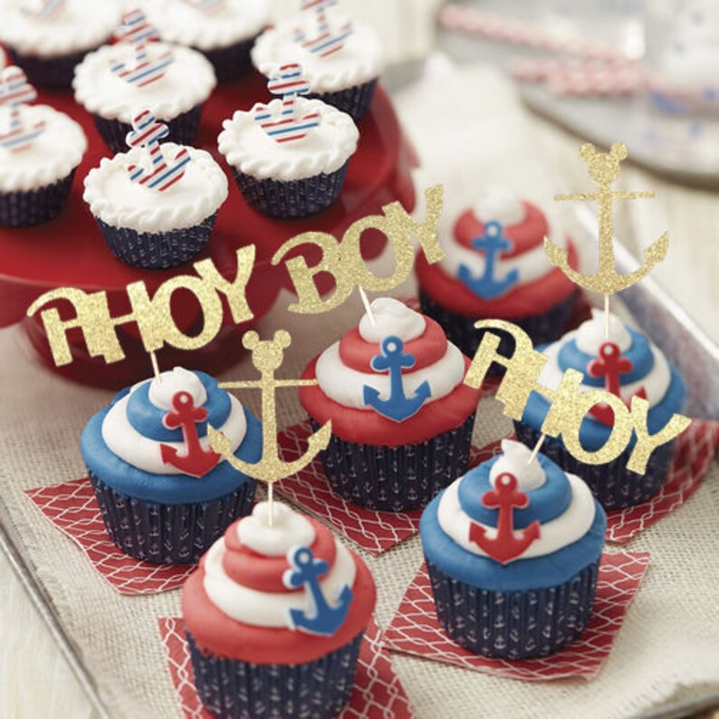 Nautical Cupcake Toppers Sailor Baby Shower Baby Shower Cake Etsy