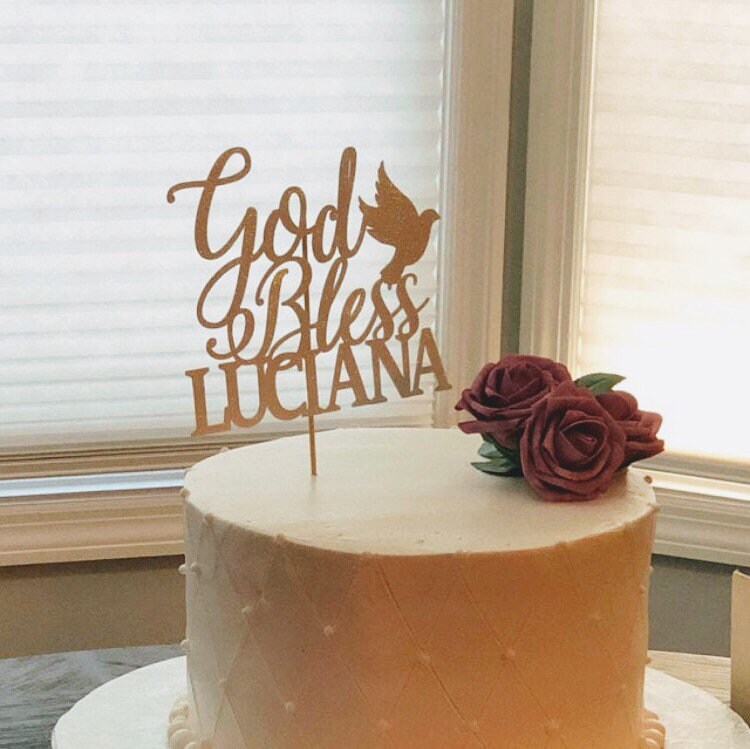 God Bless Cake Topper Glitter, For Baptism, First Holy Communion