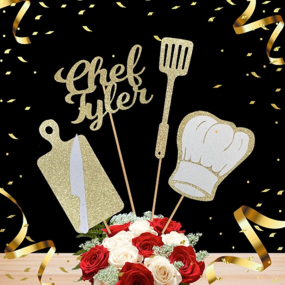 Chef Graduation Glitter Centerpiece Sticks: Culinary School Decor