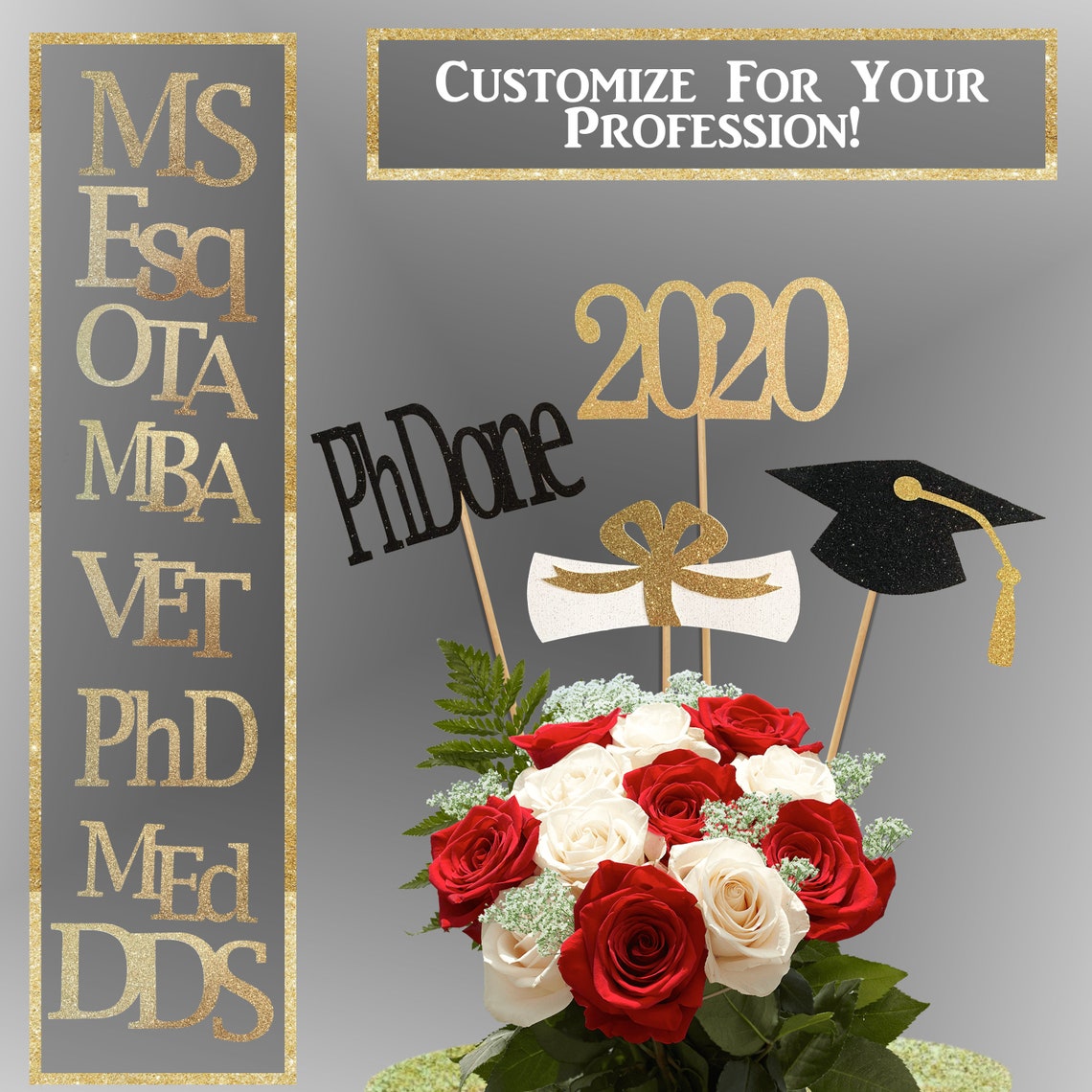 Graduation Centerpiece Sticks Graduation Centerpiece PHD Etsy