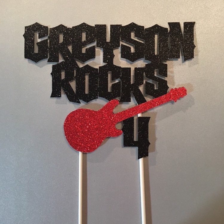 Rock and Roll "Guitar Rocks" Cake Topper, Rock Cake Topper Gifts, Any Age Birthday Cake Topper, Musician Topper, Music Birthday Cake Topper