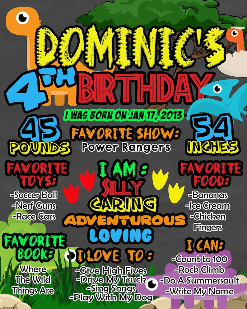 Dinosaur 1st Birthday Photo Prop First Birthday Personalized Dinosaur Chalkboard Poster Printable Dinosaur Birthday Sign First Birthday