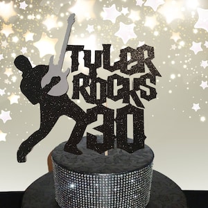 Adorno para tarta de rock and roll con &quot;guitarra&quot;, adorno para tarta de rock, adorno para tarta de cumpleaños para cualquier edad, adorno para tarta de músico, adorno para tarta de cumpleaños musical