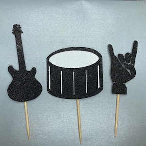 Rock-&#39;n-roll-cupcaketoppers, 6 verschillende toppers, mix en match, kleur naar keuze, cupcakedecoraties, feestdecoratie, glitterpapier