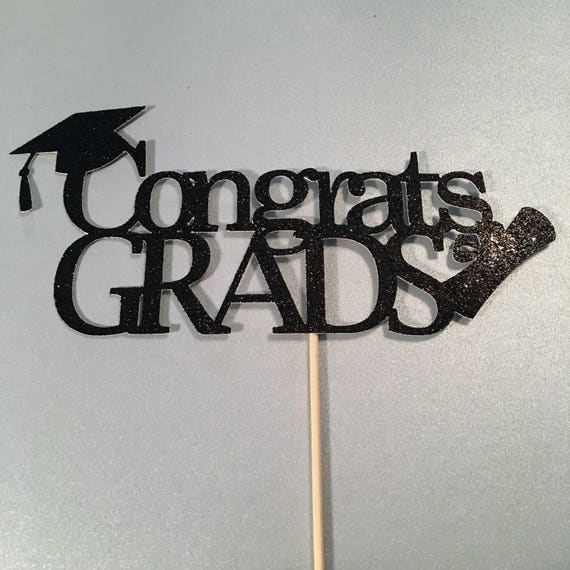 Congrats Grad Cake Topper – Glitter Graduation Decor 2023, Black & Gold, For Any Graduation Level - View #7