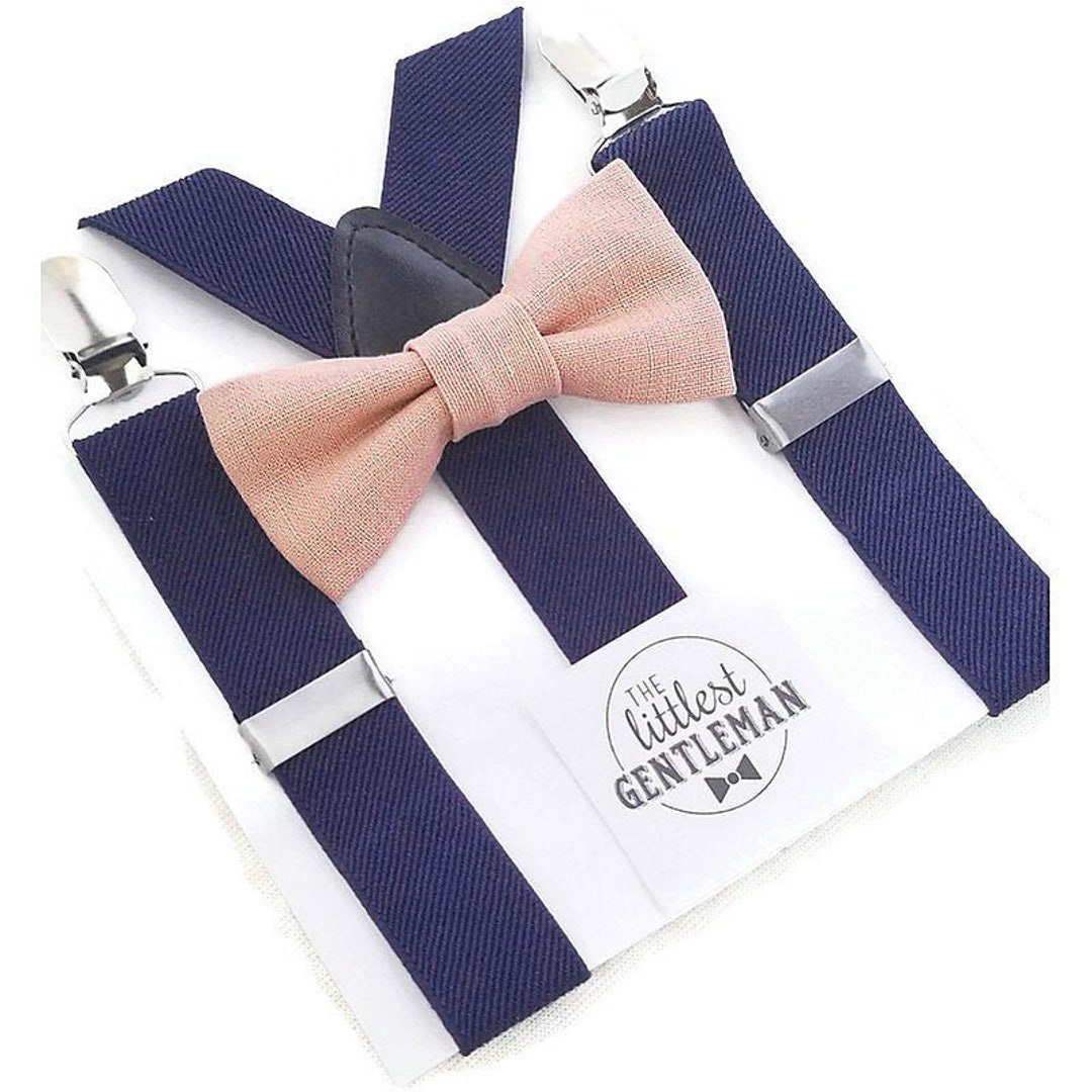 Pink Bow Tie and Navy Suspenders Set Dusty Pink Mauve Rose Etsy