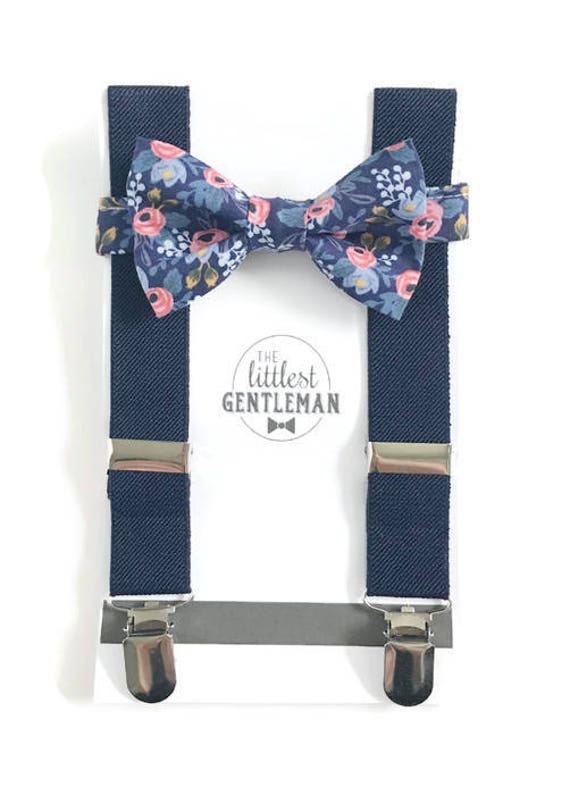 Sailor blue polka dots floral suspenders and matchimg bow tie for ring bearer outfit for baby boys uinfant toddler for kids groom groomsmen