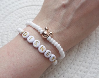 Mickey Mouse pearl bracelet / white gold plain / two bracelets