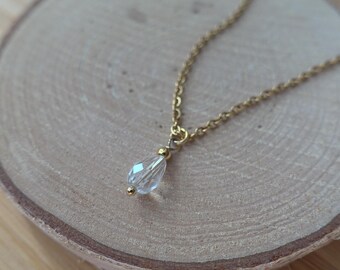 Necklace with Bohemian crystal drop pendant - stainless steel in gold - festive - wedding