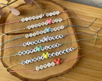 Disney friendship bracelet with Mickey pearl | Custom name bracelet white gold/black | Bracelet can be personalized | Name bracelet