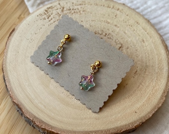 Star earrings in stainless steel, Bohemian glass, colorful gold, stud earrings | Hoop earrings