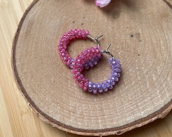 Pearl Hoops Creoles pink purple | Summery earrings | Miyuki stainless steel earrings | Earrings