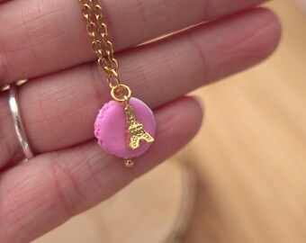 Necklace MACARON, pink/light blue/pistachio, polymer clay, stainless steel, cute Fimo food necklace, French, Necklace