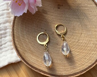 Crystal drop hoop earrings - stainless steel earrings - elegant - bridal jewelry