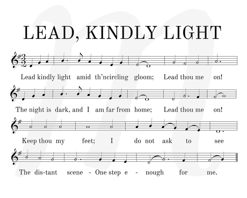 Sheet Music Art lead Kindly Light. Hymnal Style. INSTANT DOWNLOAD Etsy