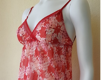 Camisón rojo Darjeeling de Chantelle, camisón de gasa y encaje, talla S