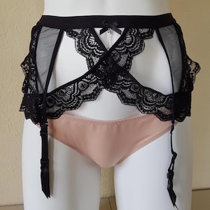 Retro Garter belt by Petite Fleur | Black Lace Suspender Belt | Size S/M
