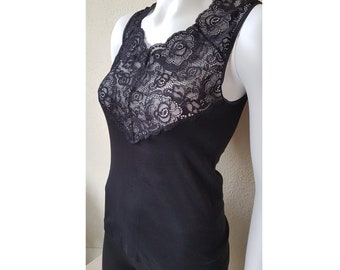 Black Tank Top by INFIL Provera, Maco Cotton & lace, Size S