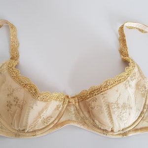 Gold Underbust/Demi bra by Hunkemoller Floral Embroidery/Lace Underwire Balconette Bra US-36C EU-80C