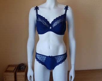 Blue bra set by Prima Donna Full coverage bra + panty 34E 75E