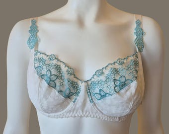 Sujetador bordado floral Aubade Paris 38B 85B, sujetador balconette de encaje blanco Cottagecore, lencería estética Whimsigoth Pastel Coquette
