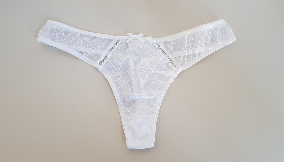 Modelo Chantelle vintage Graphie Sheer White Lace String Thong Etsy México