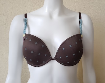 Reggiseno vintage Marie Jo anni '90, coppe scollate, marrone, taglia 36C/80C, raro, fuori produzione.