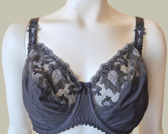 Reggiseno vintage Prima Donna Allegra grigio 38D 85D, Whimsigoth ricamato a copertura totale, Dark Academia Lingerie di lusso contenitiva Archivio