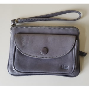 Bolso de mano vintage MIMIC COPENHAGEN de piel gris tipo clutch, bolso de muñeca, mini bolso de muñeca
