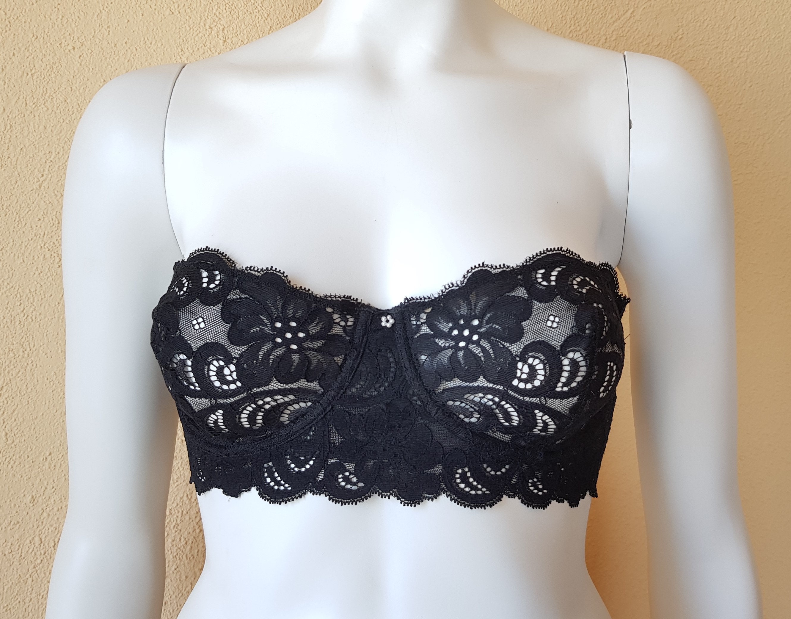 Black Lace Halloween Floral Skull Bra With Metallic Rose Gold