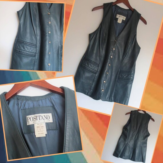 Vintage Positano Pelle Leather Vest Size Medium Gem