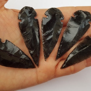 Large Black Obsidian Arrowheads Arrow Heads Jewelry Supplies Black Spear heads Carved Obsidian image 2