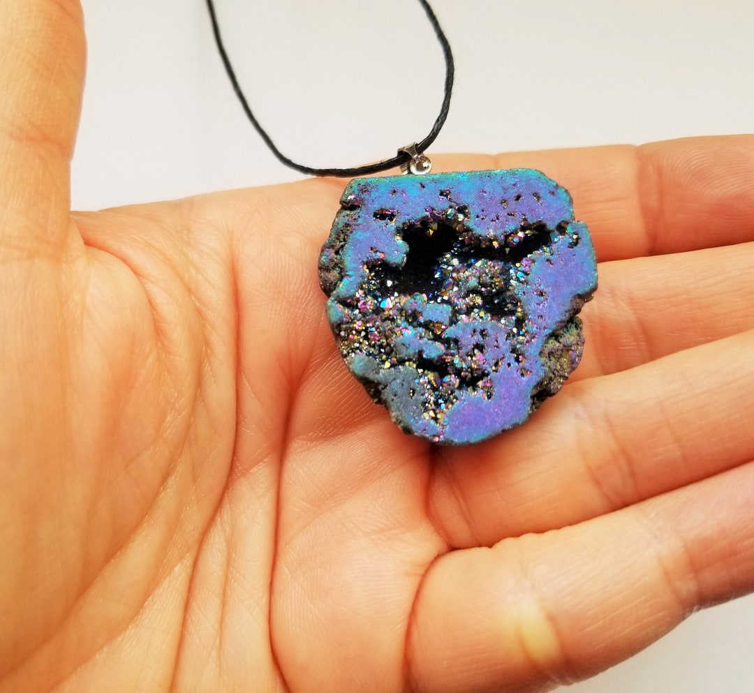 Large Purple Rainbow Blue Titanium Geode Pendant Abstract Designer ...