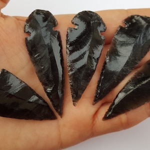 Large Black Obsidian Arrowheads Arrow Heads Jewelry Supplies Black Spear heads Carved Obsidian image 1