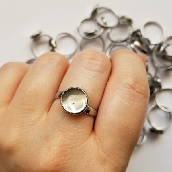 Qualitäts Hypoallergene Edelstahl Ring Rohling, Verstellbar Silber Ring Blank, 10mm 12mm Ring, DIY Schmuck, DIY Ring