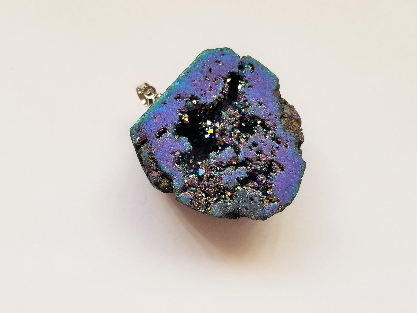 Large Purple Rainbow Blue Titanium Geode Pendant Abstract | Etsy