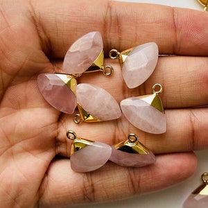 Pink Rose Quartz Pendant, Gold Rose Quartz Necklace, Polished Rose Quartz Necklace, Rose Quartz, Gemstone Necklace Pendant, Crystal Pendant