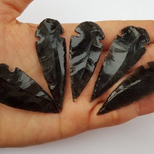 Large Black Obsidian Arrowheads Arrow Heads Jewelry Supplies Black Spear heads Carved Obsidian image 4