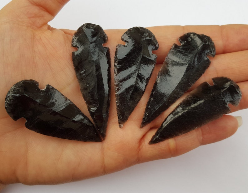 Large Black Obsidian Arrowheads Arrow Heads Jewelry Supplies Black Spear heads Carved Obsidian image 4