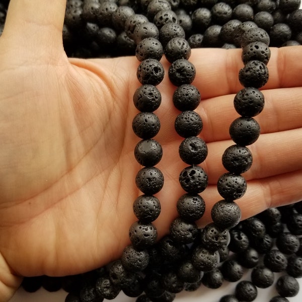 10mm Lava Rock Beads, 15 Inch Natural Black Lava Beads, Aroma Therapy Beads, Lava Beads, Essential Oil Beads, Natural Earth Beads