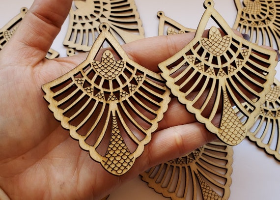 Carved Wood Pendant Ethnic Tribal Jewelry Supplies Wooden Necklace Pendant Large Earring Pendant Fan Shaped Pendant Etsy Australia