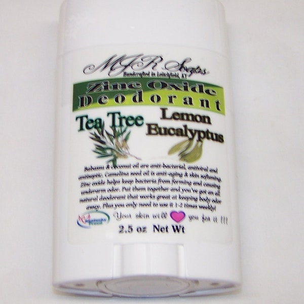 Tea Tree & Lemon Eucalyptus EO's Non Nano Zinc Oxide Deodorant [aluminum and paraben free] Handcrafted by MJR Soaps