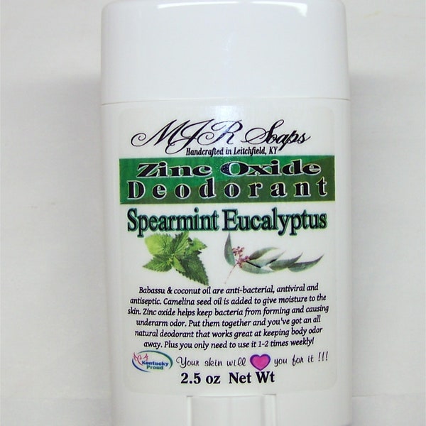 Spearmint & Eucalyptus EO's) Non Nano Zinc Oxide Deodorant [aluminum and paraben free] Handcrafted by MJR Soaps