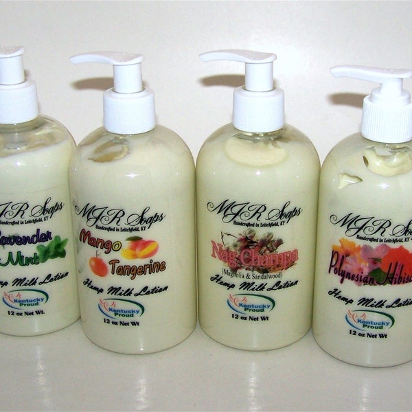 12 oz Hemp Lotion-Custom Scent, Super Moisture-Coconut and Palm Oil Free, Natural & Organic by MJR Soaps