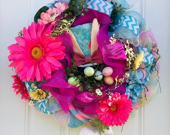 Easter Wreath, Spring Wreath, Spring Easter Door Wreath, Easter Top Hat Spring Wreath, Home Easter Wreath, Home Decor Wreath